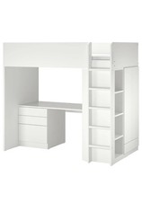 IKEA Smastad White Loft Bed with Desk, Wardrobe, Shelves, Drawers, and Ladder