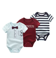 3 Pcs Newborn Cartoon Short Sleeve Baby Boy Girl Bodysuits Soft 100 Cotton Baby