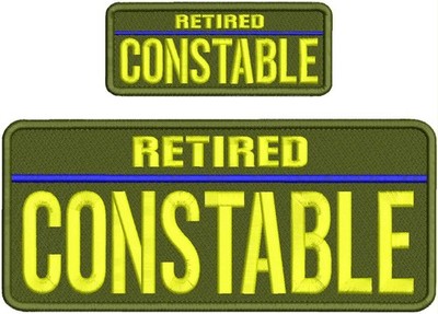 Retired Constable EMBROIDERY  PATCH 10X4 AND 2X5 HOOK ON BACK Yellow on od green
