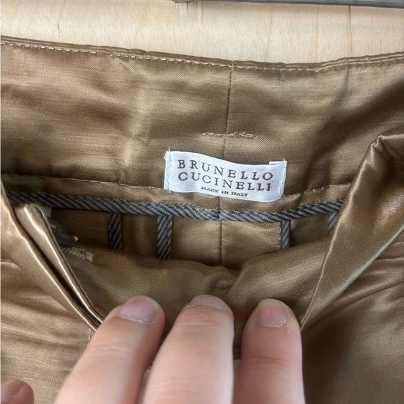 Pantalón capri Brunello Cucinelli Italia mezcla de lino metálico pierna ancha talla 10 EE. UU. Foto 3 de 4