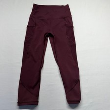 Lululemon Burgundy Mesh Panel Crop Leggings High Rise Pockets Size 4