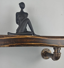 Aged Rustic Chunky Wooden Shelf 7" 9" Deep Solid Wood + Industrial Pipe Brackets