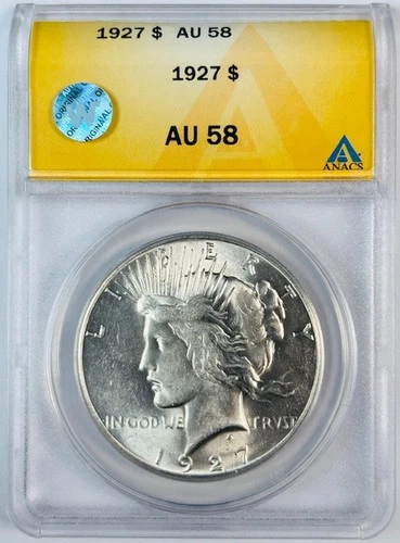 1927 Peace Dollar ANACS AU-58 Sight White