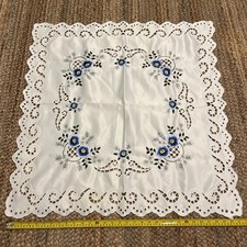 Embroidered Blue Rose 31x31" Square Tablecloth Night Stand End Side Table Cover