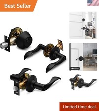 Elegant Iron Black Reversible Entrance Lever Handle Deadbolt Set - Keyed Alike