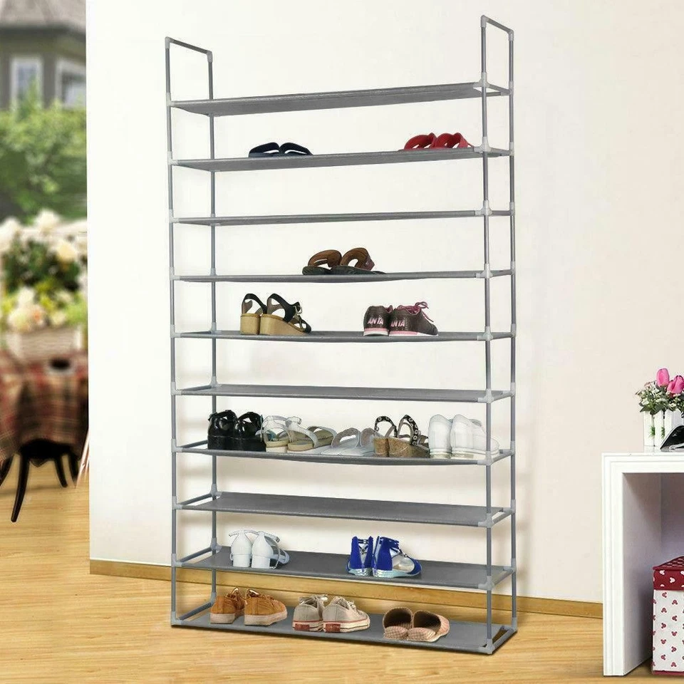 10 Tier 50 Pair Shoe Rack Shelf Fabric Tier Space Saving Organizer Shelf Storage