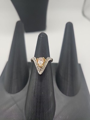 Vintage 18k HGE And Rhinestone Vargas Ring, Size 6.5, V Shape