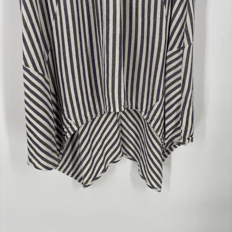 Top túnica de lino para mujer Esley a rayas medianas asimétrica costera playa boho Foto 4 de 4