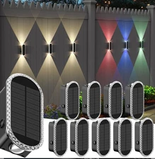 10 Pack Solar Fence Lights-RGBW Solar Powered Fence Wall Lights Waterproof 8-...