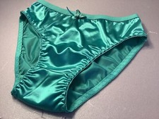 Women Panties Bikinis ANN DIANE Size M. Green Blue Shiny Satin Soft W/decoratio