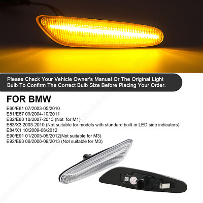 2x LED Side Indicators Clear Glass Turn Signal For BMW E46 E90 E91 E60 E61 E82 E87 