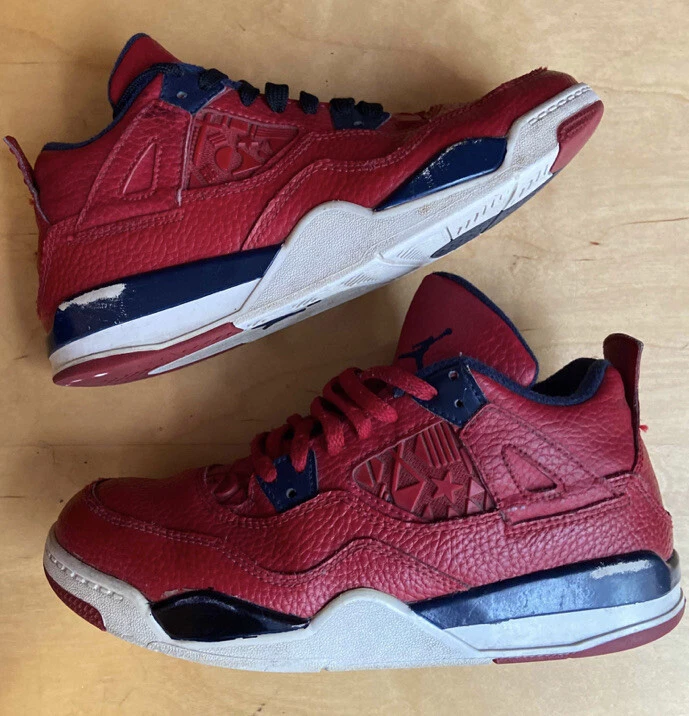 Nike Air Jordan 4 IV Retro GS PE Fiba Size 2.5Y 2.5 Sneakers Shoes Red Blue - Image 2 of 4