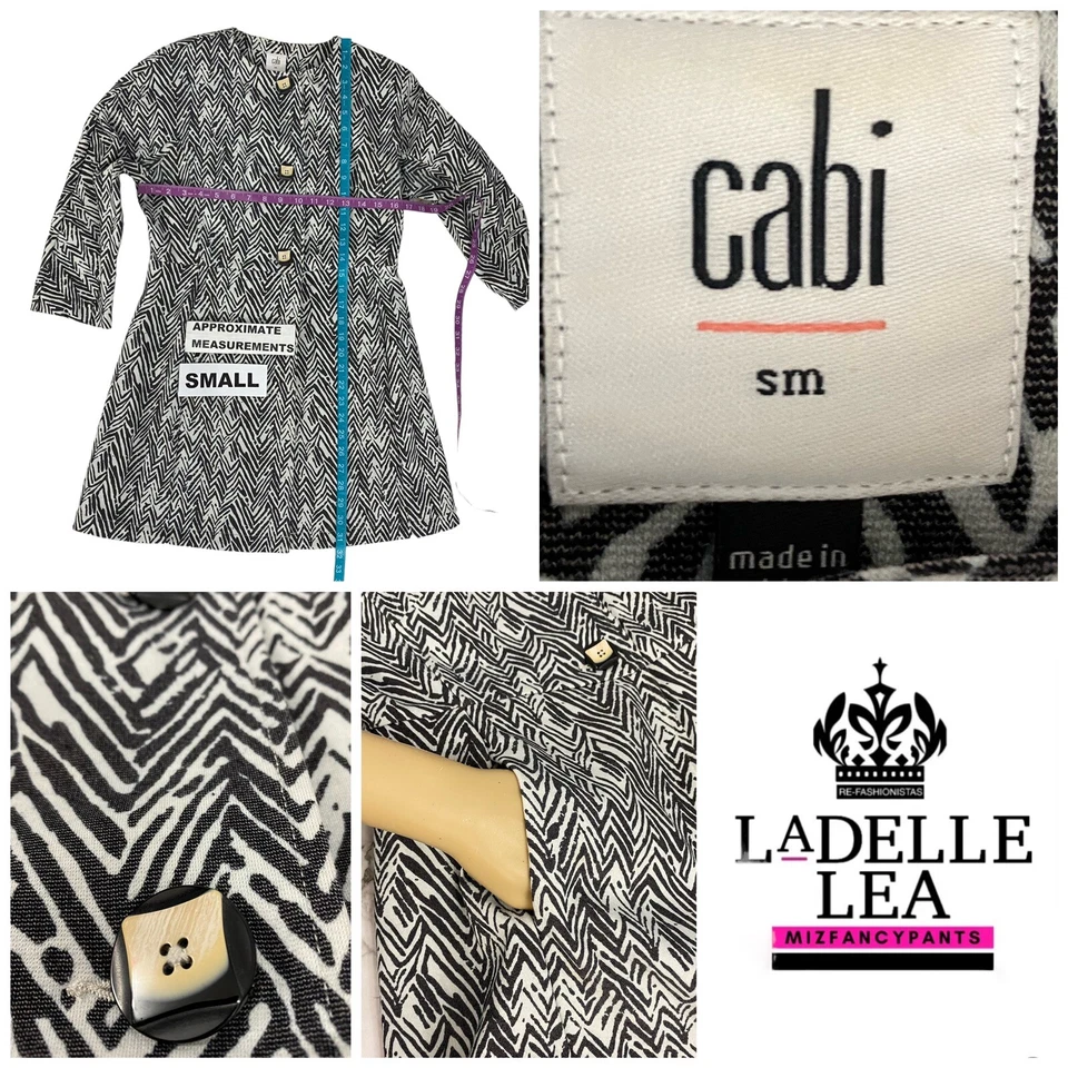 Cabi Jacket Style #3034 Womens Small Gray White Zig Zag Zebra Ponte Knit Pockets - Image 4 of 4
