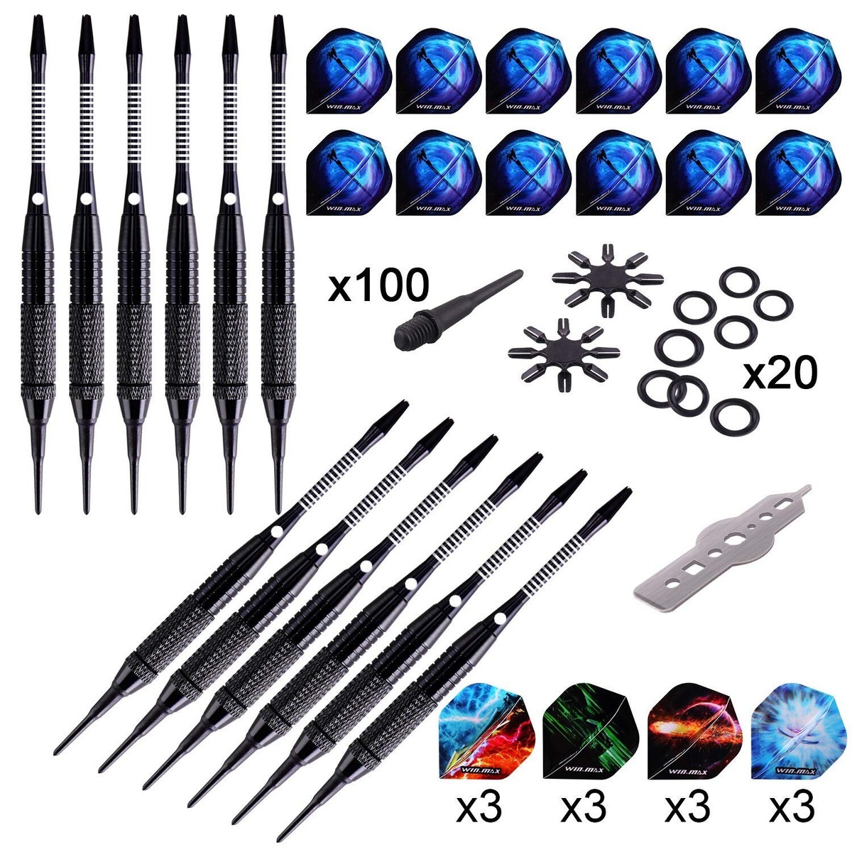 WIN.MAX Darts Plastic Tip - Soft Tip Darts Set - 12 Pcs 18 Gram