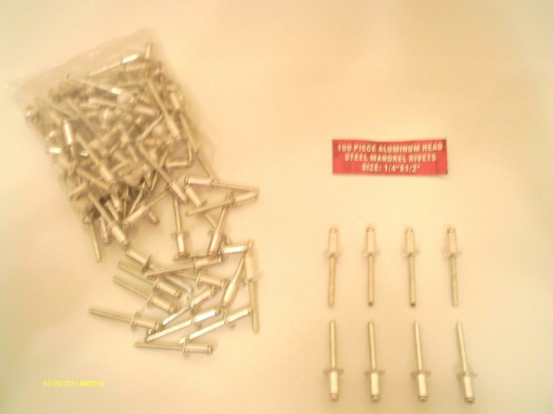Aluminum 1/4 "x 1/2 " Pop Rivets with Steel Mandrel 100 Piece Set Ships USPS New
