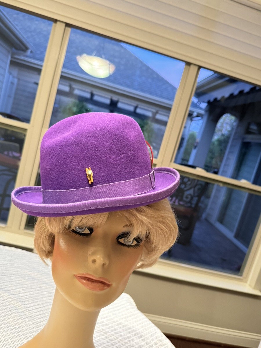 Capas Design Bowler Derby 100% Wool Hat Purple Round Top Cap Sz XL, USA  Made