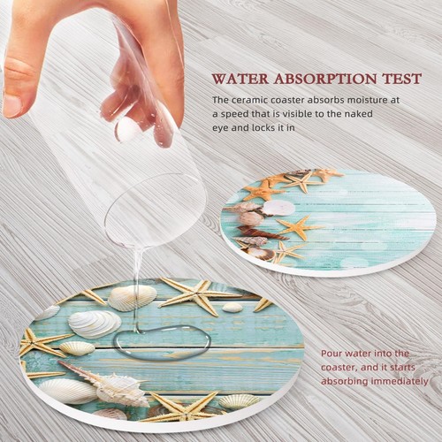 Coaster For Drinks Set Of 6 Beach Seashells Wooden Nautical Wood Sand Table Coas - Picture 3 of 6