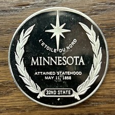 State Of Minnesota 1973 Sterling Silver Art Round - 1 Troy Oz -Free Shipping 99.12 per troy oz