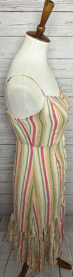 Vestido Mimi Chica Midi Tirantes Espagueti Botón Delantero Multicolor Rayas Talla XS Foto 3 de 4
