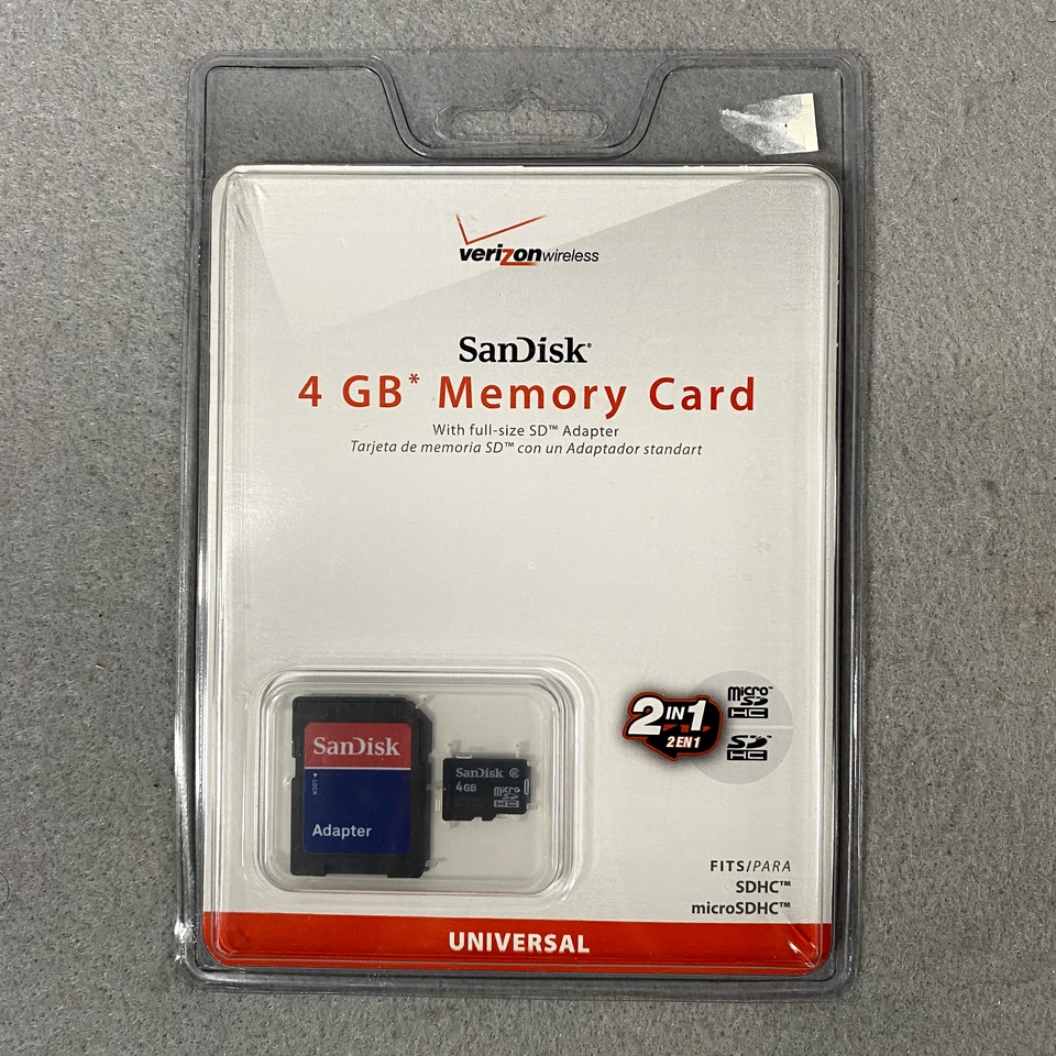 2 New SanDisk Memory Card 4 GB w/ SD Adapter 2 in 1 Universal - Image 2 of 3