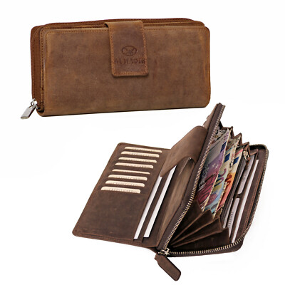 ALMADIH Leder Damen Portemonnaie 26 Kartenfächer Geldbörse