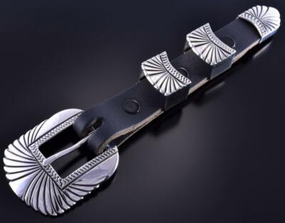 Silver Navajo Handstamped Sunrise Ranger Set Buckle by Ervin