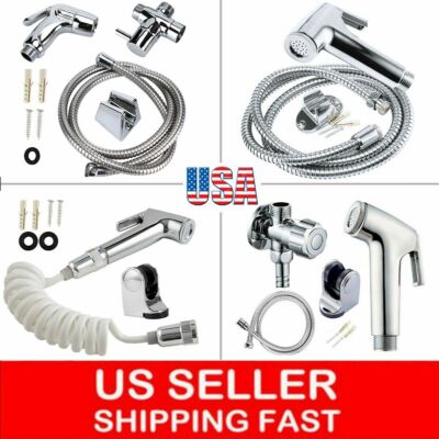 Toilet Bidet Sprayer Stainless Steel Diaper Shower Spray Hose  T-Adapter Kit US