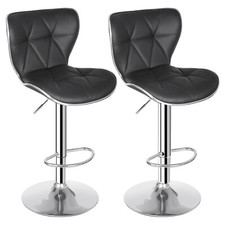 Set of 2 Adjustable Swivel PU Leather Bar Stools with Shell Back Base Footrest