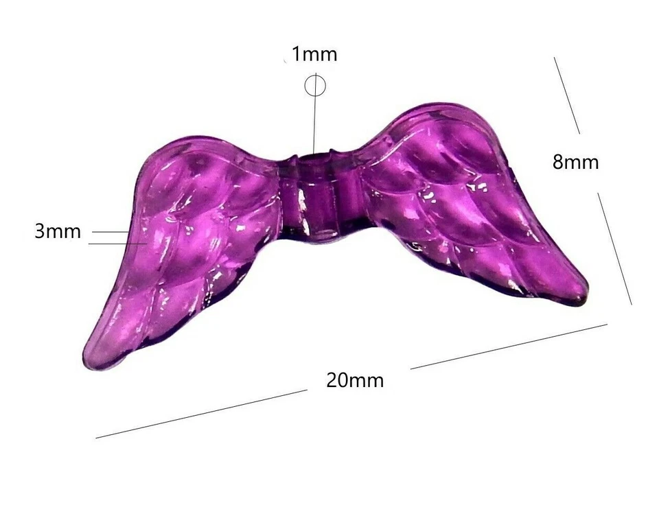 100 Acrylperlen Flügel 20mm x 8mm Bunt Schmuck Engelsflügel Schutzengel D127 - Bild 2 von 4