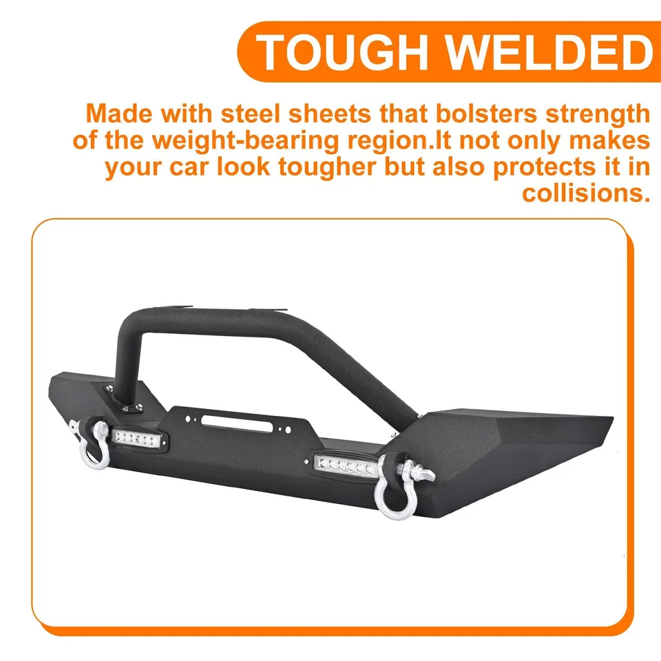 For 1987-2006 Jeep Wrangler TJ YJ Powder Coated Front & Rear Bumper w/ D-Rings - Image 4 of 4