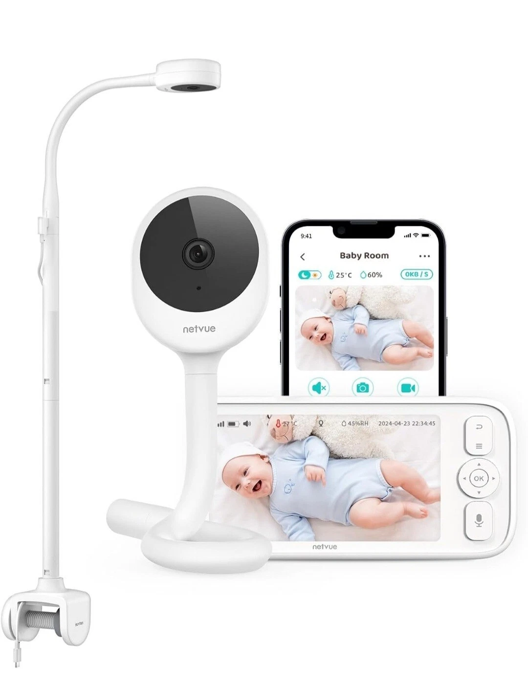 NETVUE Peekababy Baby Camera Monitor Video - Baby Monitor with Camera and Audio,