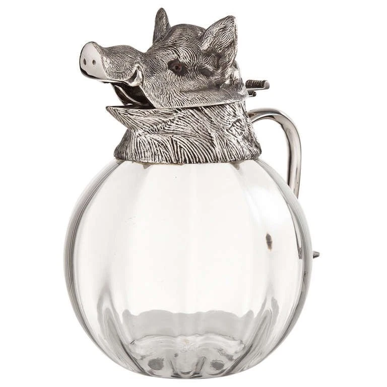 Valenti Glass Pitcher w/ Silver Plate Boars Head RARE Vintage 1960's  Razorback | eBay