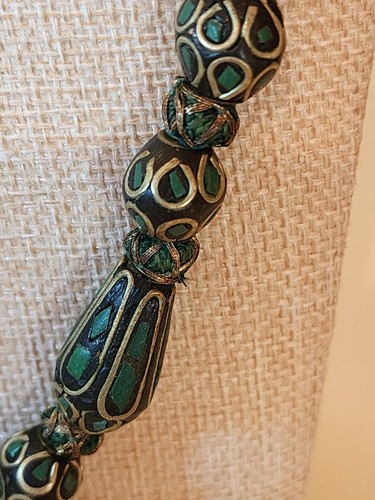 Heavy Tribal Green Inlaid Stone Pendant Necklace – Boho Artisan Ethnic Statement - Picture 2 of 6
