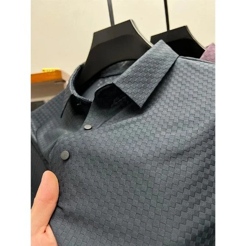 Herren Luxus Waffel Kurzarm Poloshirt Revers Eis Seide Atmungsaktiv High End - Bild 27 von 29