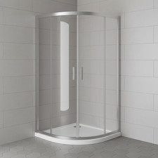 Quadrant Shower Enclosure Chrome Frame Twin Sliding Glass Doors & Tray 900mm