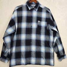 Vintage Caltop Blue Black Plaid Flannel Button Down Shirt Made in USA XL
