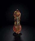 Vintage Murano  Art Glass Poodle Dog Amber W/Green Core Gold Fleck MCM