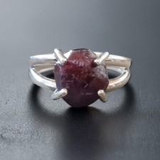 Raw Garnet Nugget Ring - Handcrafted Silver Talisman Jewelry for Courage