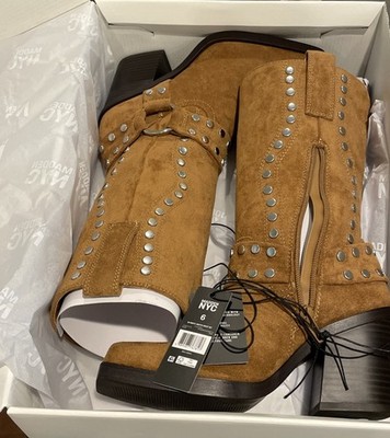 Steve Madden NYC Women Size 6 Cognac Moto Western Studded Block Heel Boots NIB