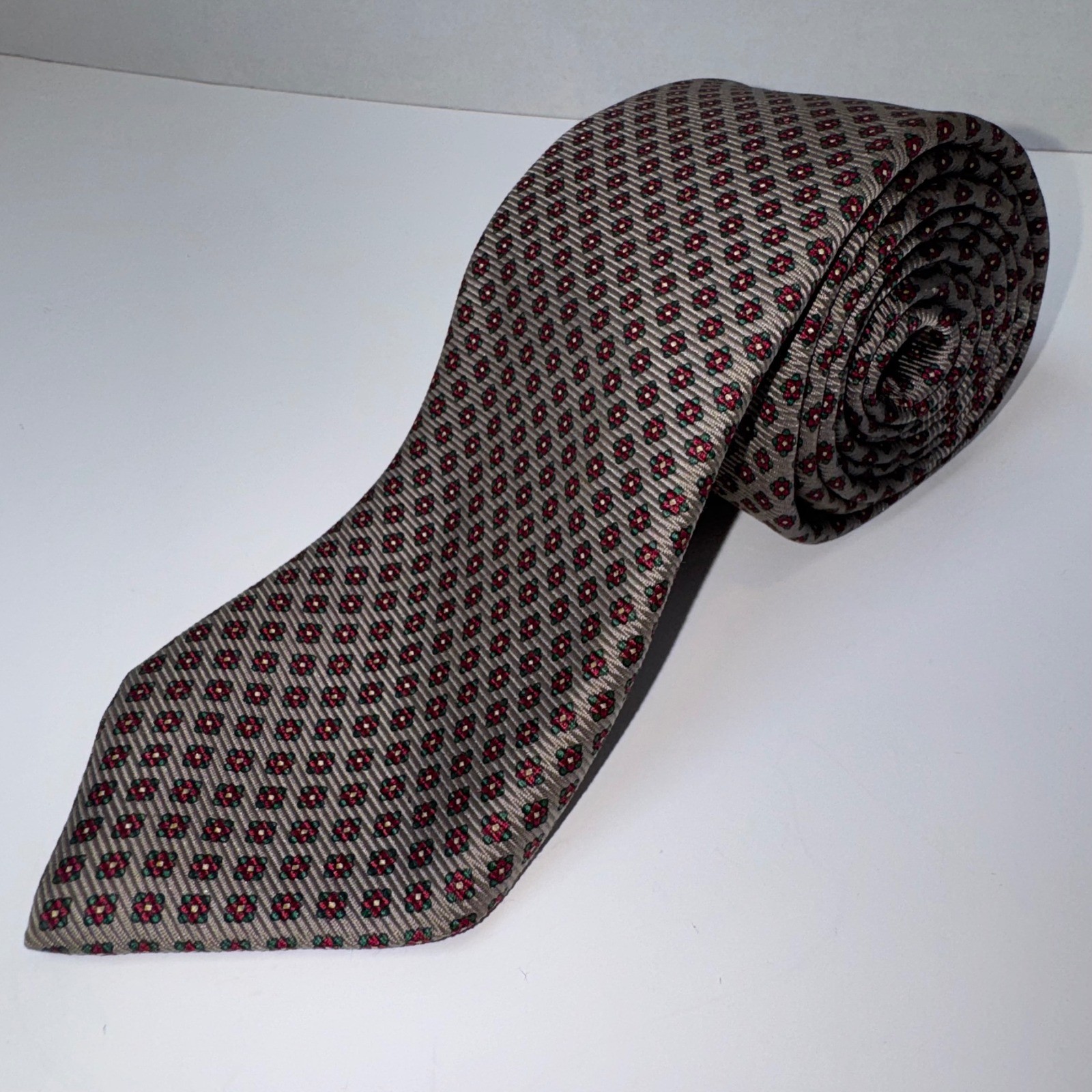 Polo Ralph Lauren Tie Men One Size Taupe Red Silk Geometric Floral Medallion USA
