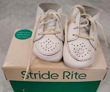 Vintage Stride Rite White Leather Baby Crib Shoes/Moccasins, Size 1 M c1
