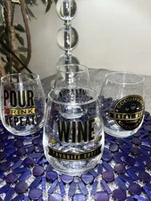 Set of 4 wine Glasses Wine Glass Set with Fun Quotes - Clear and Black