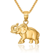 14K Solid Yellow Gold Elephant Necklace