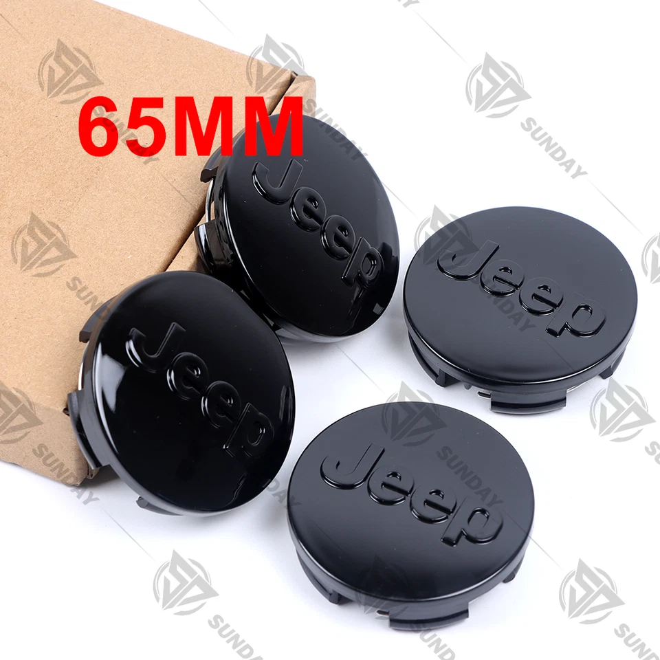 Set of 4 Gloss Black 65mm Wheel Center Caps For Grand-Cherokee Wrangler Compass Foto 2 de 3