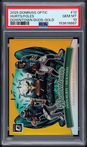 Jalen Hurts / Nick Foles [Gold] #12 2025 Panini Donruss Optic Downtown Duo card