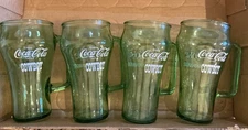 Vintage Whataburger 1980s Coca Cola Dallas Cowboy Green Glass Mug  Set Of 4