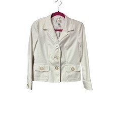 Talbots Women Sz 4 Cream 100 Linen Lined Open Front 3/4 Sleeve Blazer Jacket