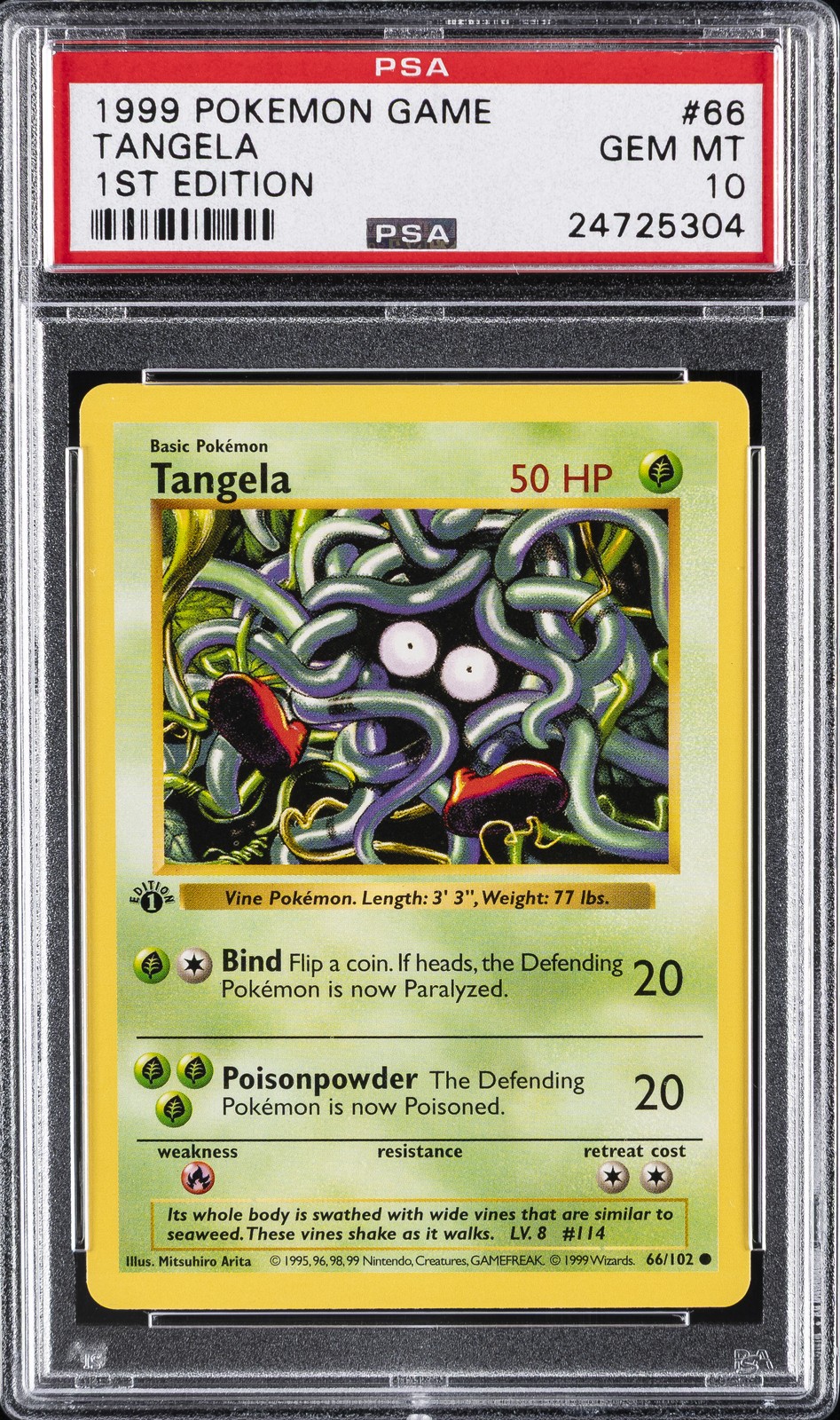 1999 POKEMON BASE SET 1ST EDITION #66 TANGELA PSA 10