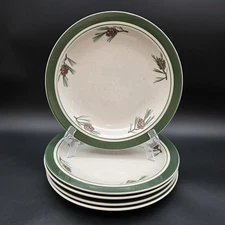 Set Of 5 CABELAS Folkcraft Stoneware Pinecone DINNER Plates 11” (LotC)