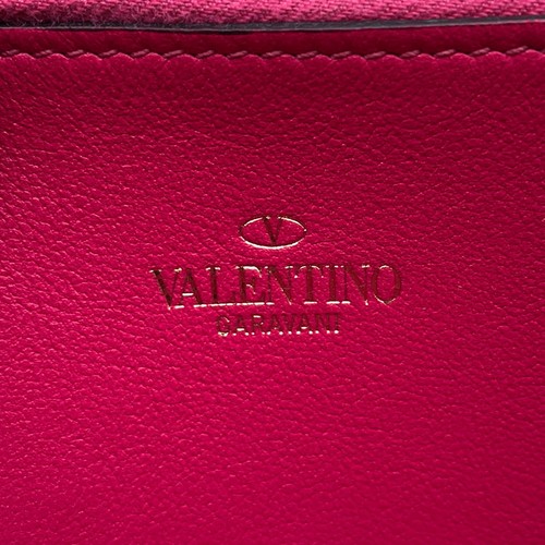 Valentino Garavani Studded Round Zip Long Purse Cloth Leather Pink QW2P0645BOL - Picture 13 of 15